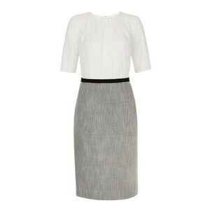 Hobbs London Adalyn Dress NWT White & Grey Sheath Short Sleeve Pleated Top Black